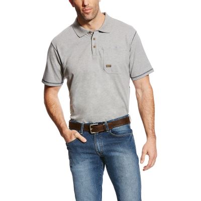 Ariat Work: Rebar Workman Polo Camisetas Hombre - Gris (ZUFWG5803)